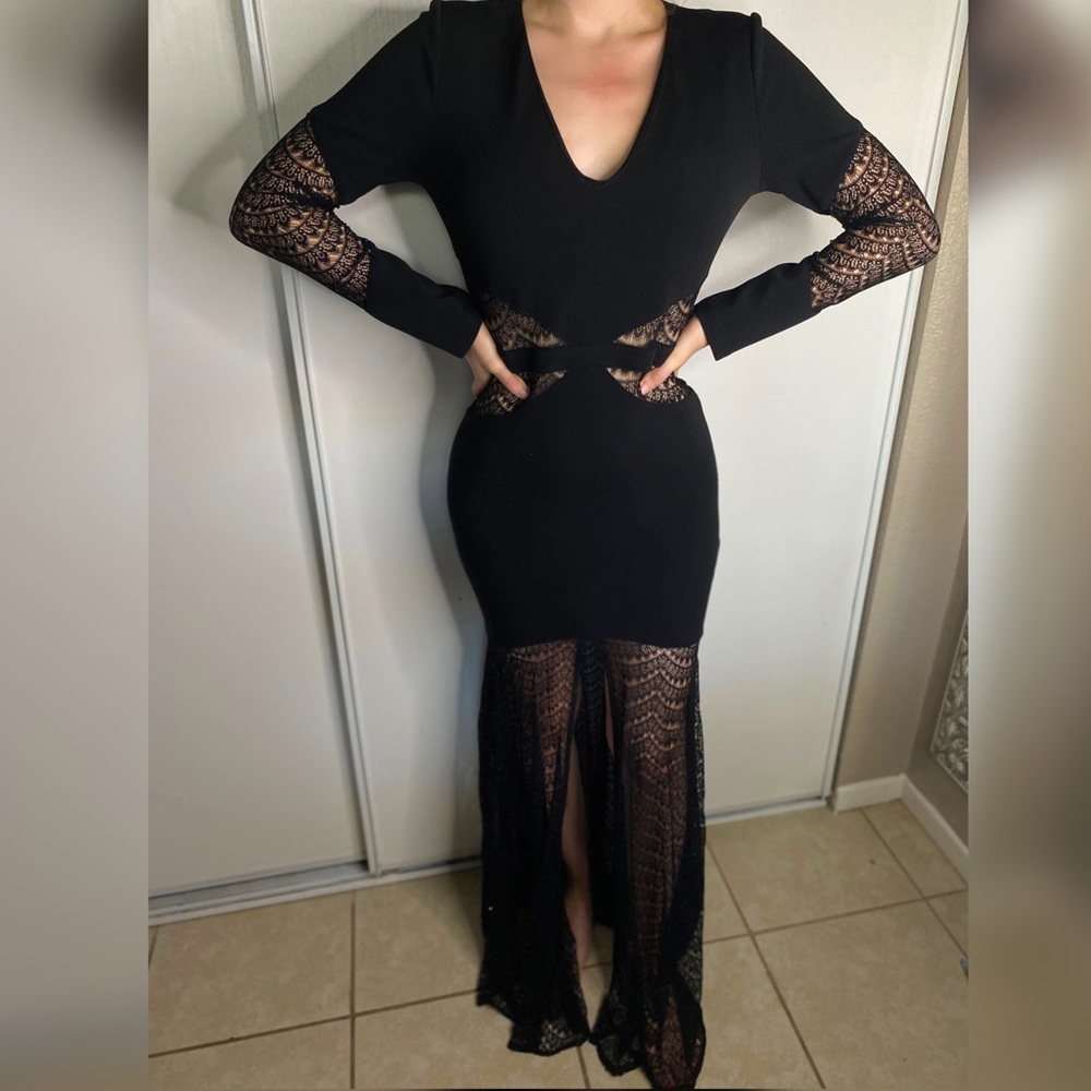 Black long sleeve formal dress
